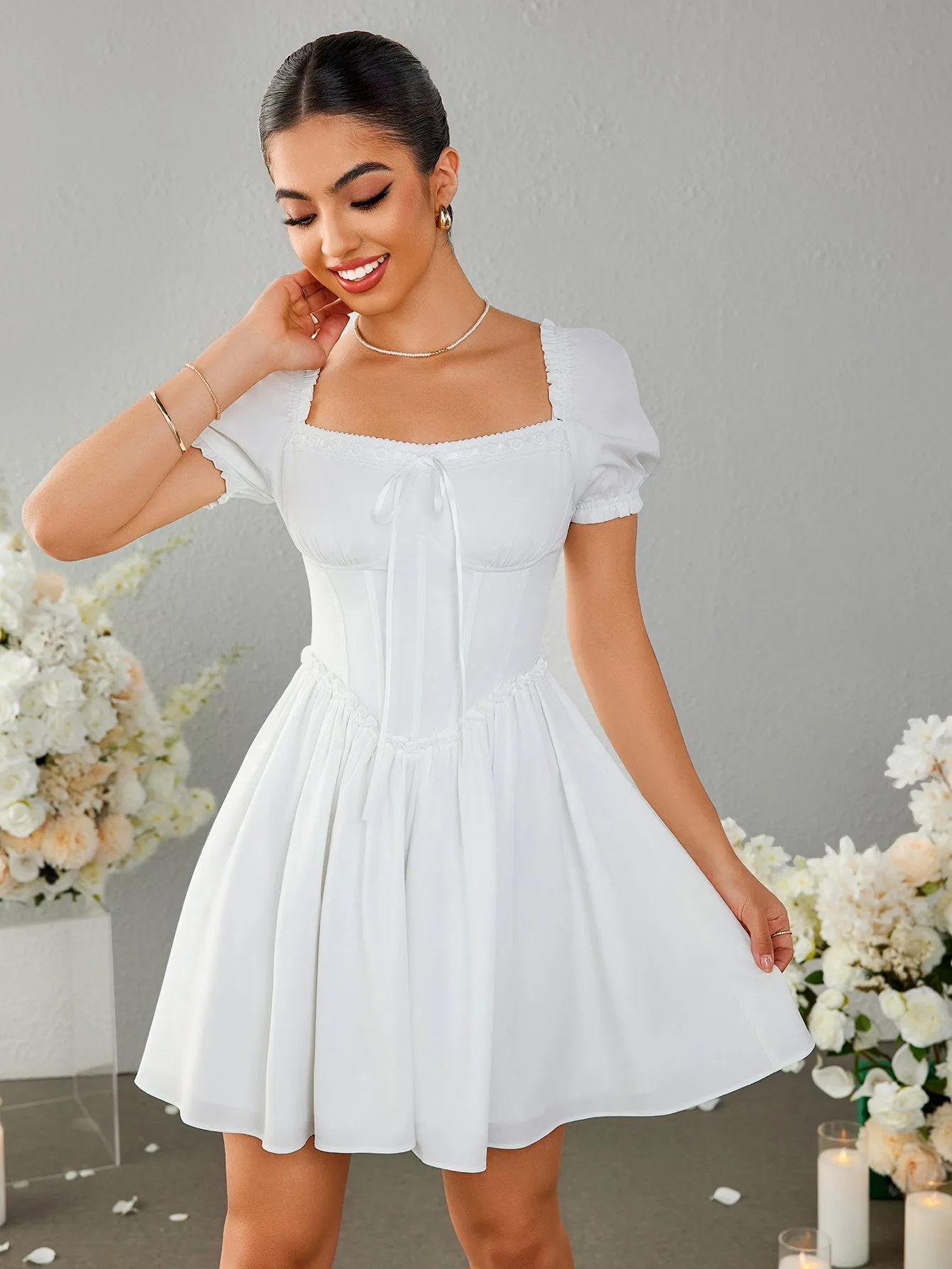 Off Shoulder Crisscross Tie Back Mini Dress sold by Parthea Fashion product image thumbnail 4