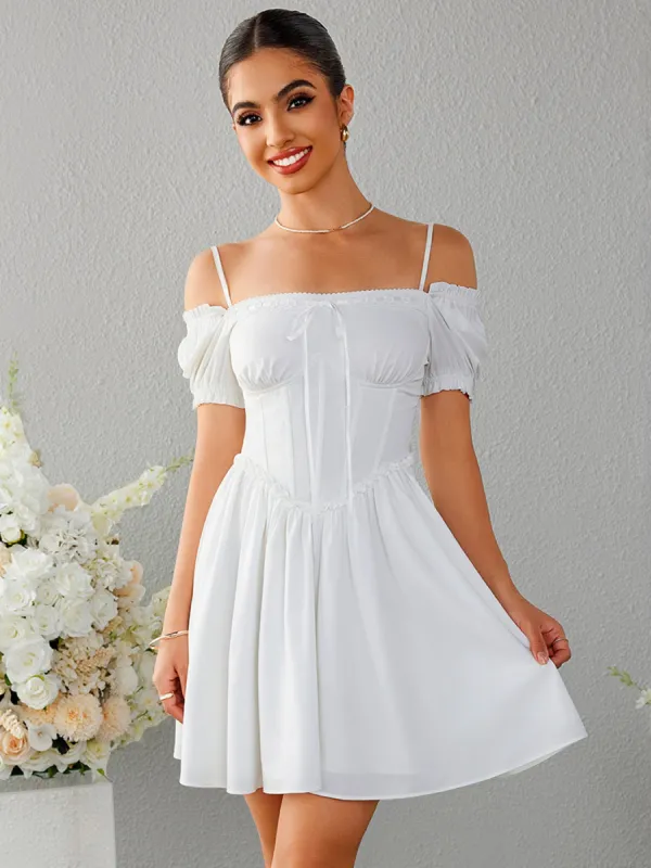Off Shoulder Crisscross Tie Back Mini Dress sold by Parthea Fashion