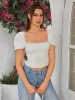 Crisscross Tie Ruched Bust Square Neck Crop Top sold by Parthea Fashion