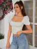 Crisscross Tie Ruched Bust Square Neck Crop Top sold by Parthea Fashion