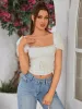 Crisscross Tie Ruched Bust Square Neck Crop Top sold by Parthea Fashion
