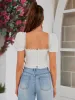 Crisscross Tie Ruched Bust Square Neck Crop Top sold by Parthea Fashion