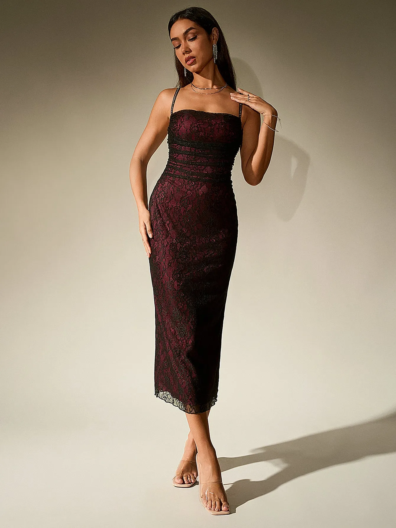 Lace Contrast Ruched Bodycon Dress sold by Parthea Fashion product image thumbnail 4