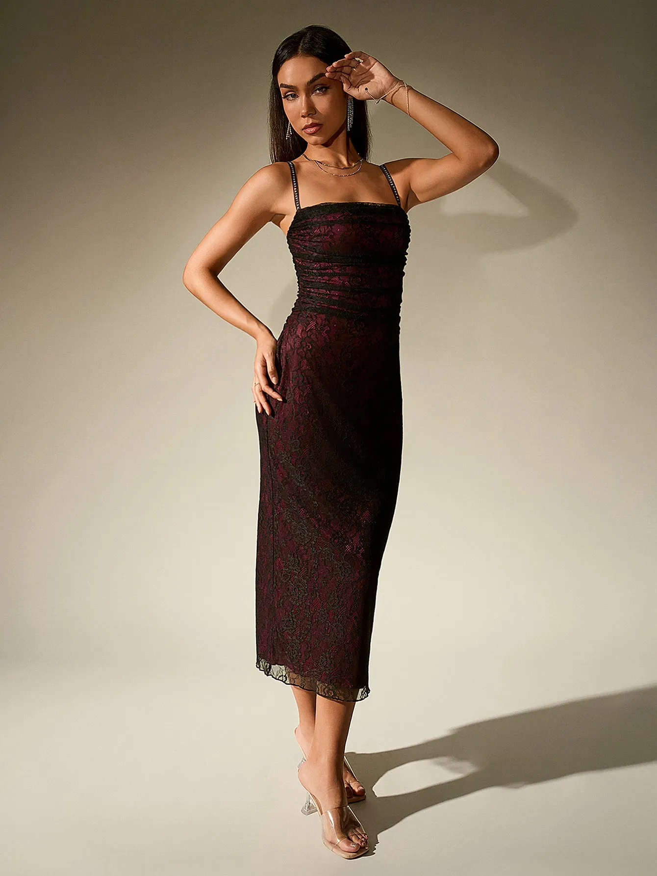 Lace Contrast Ruched Bodycon Dress sold by Parthea Fashion product image thumbnail 3