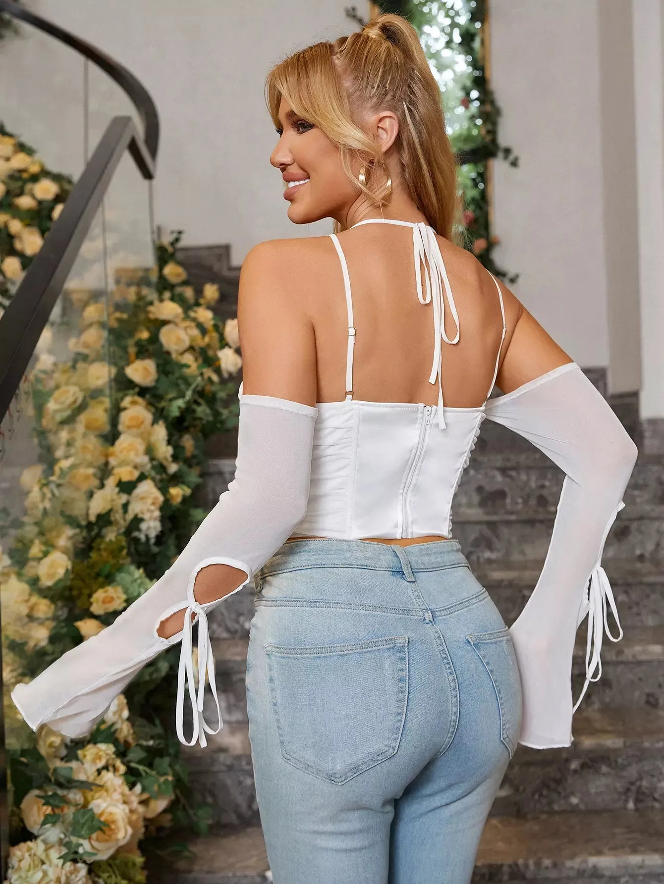 Off Shoulder Long Sleeve Halter Top sold by Parthea Fashion product image thumbnail 2