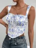 Ruched Bust Tie Front Floral Crop Top sold by Parthea Fashion