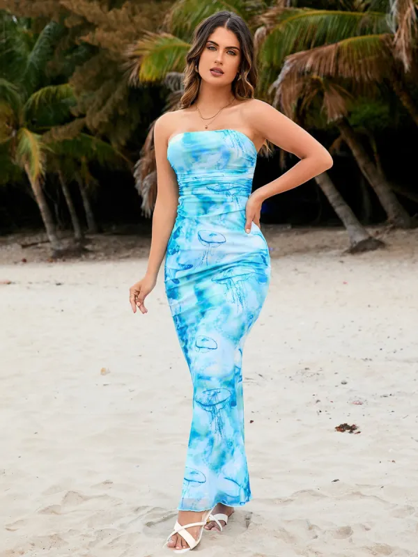 Floral Print Mesh Tube Mermaid Dress sold by Parthea Fashion