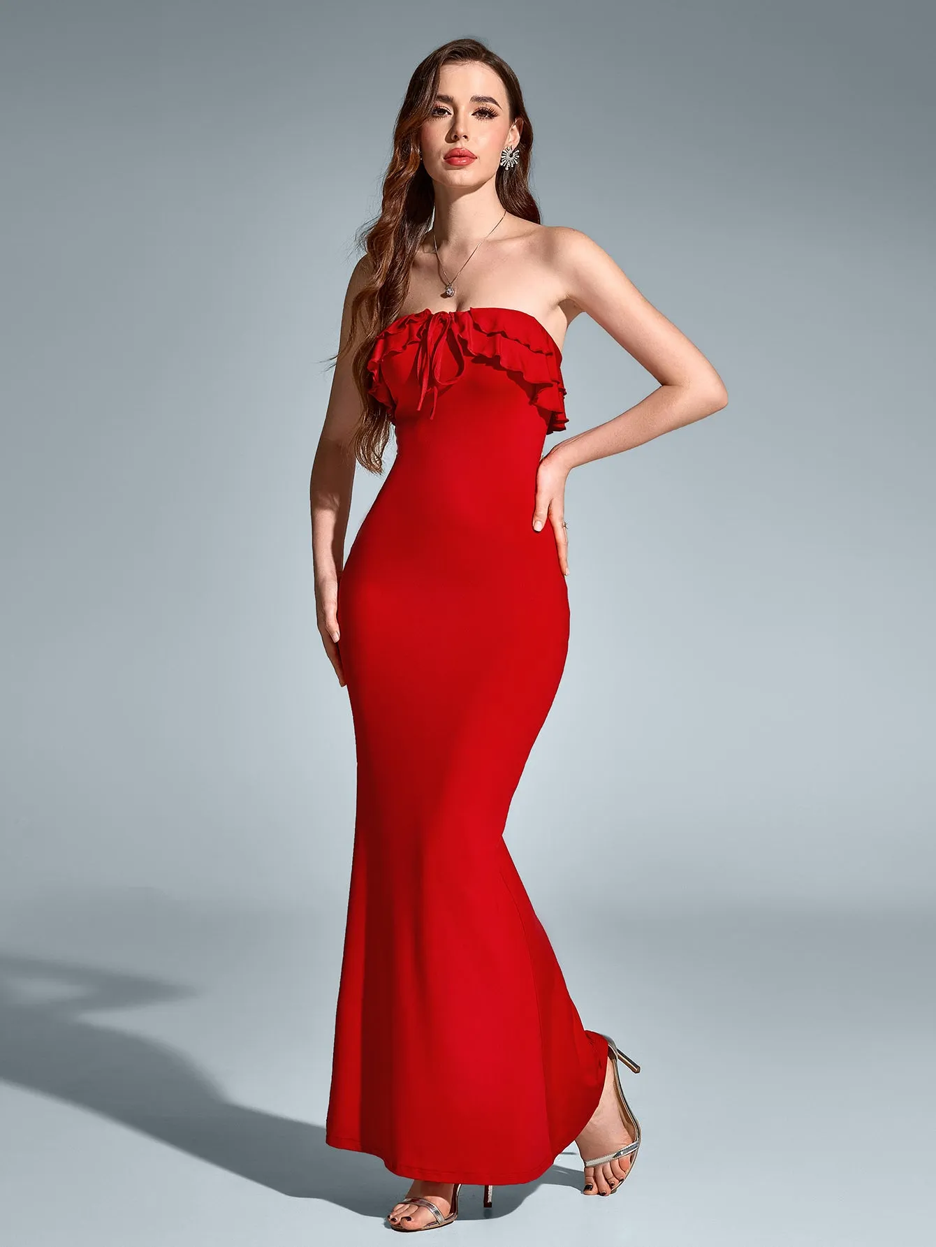 Embellished Trim Tie Front Mermaid Tube Dress sold by Parthea Fashion product image thumbnail 4