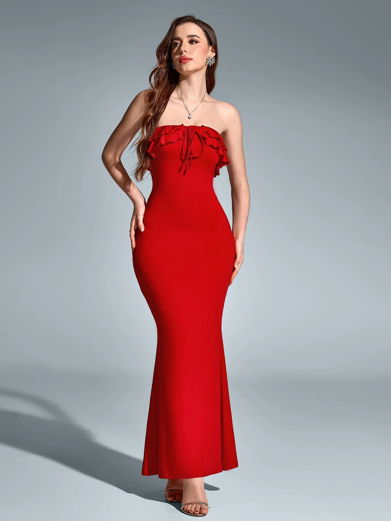 Embellished Trim Tie Front Mermaid Tube Dress sold by Parthea Fashion product image thumbnail 3
