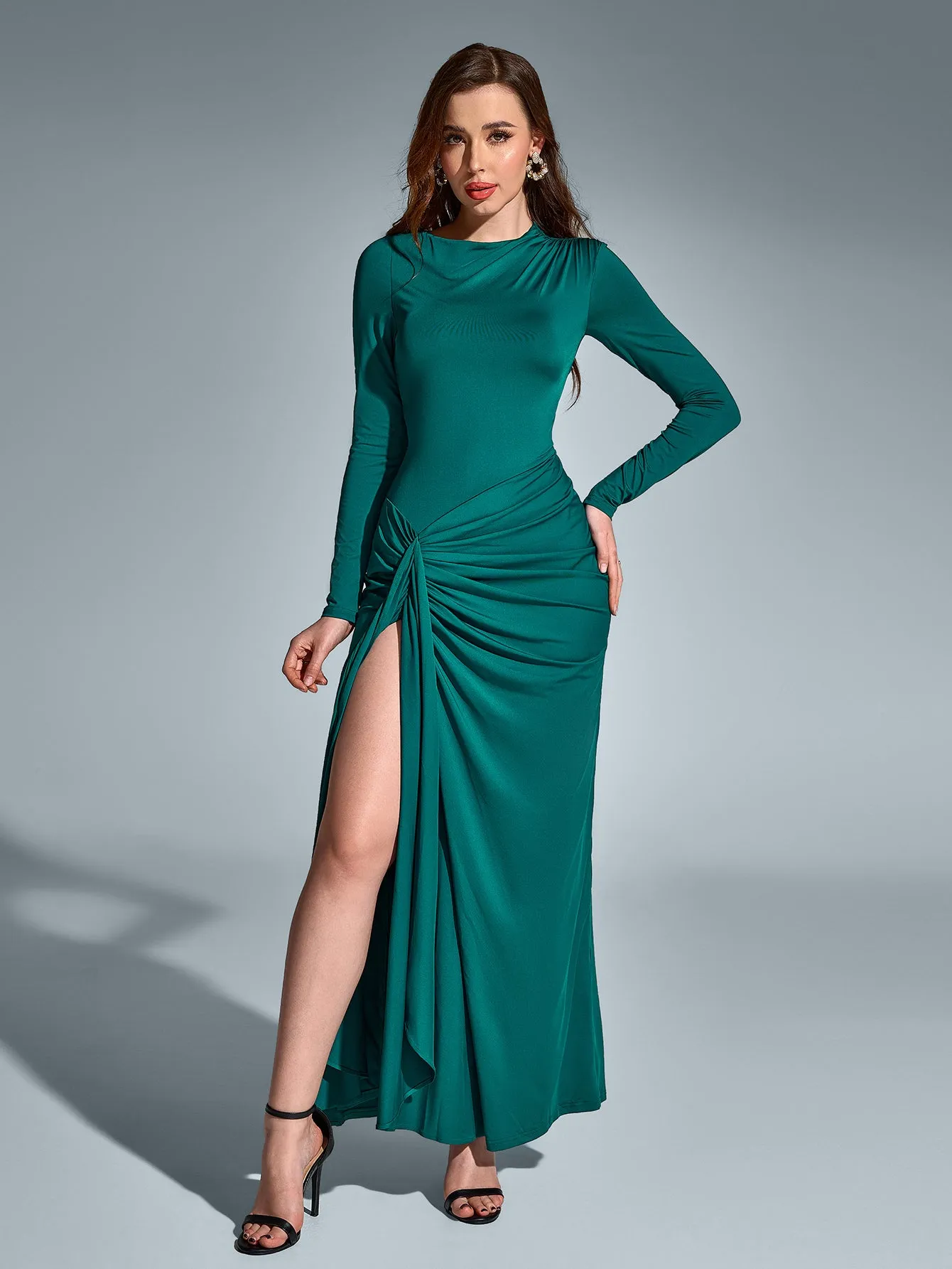 Crisscross Tie Back Ruched Split Thigh Dress sold by Parthea Fashion product image thumbnail 4