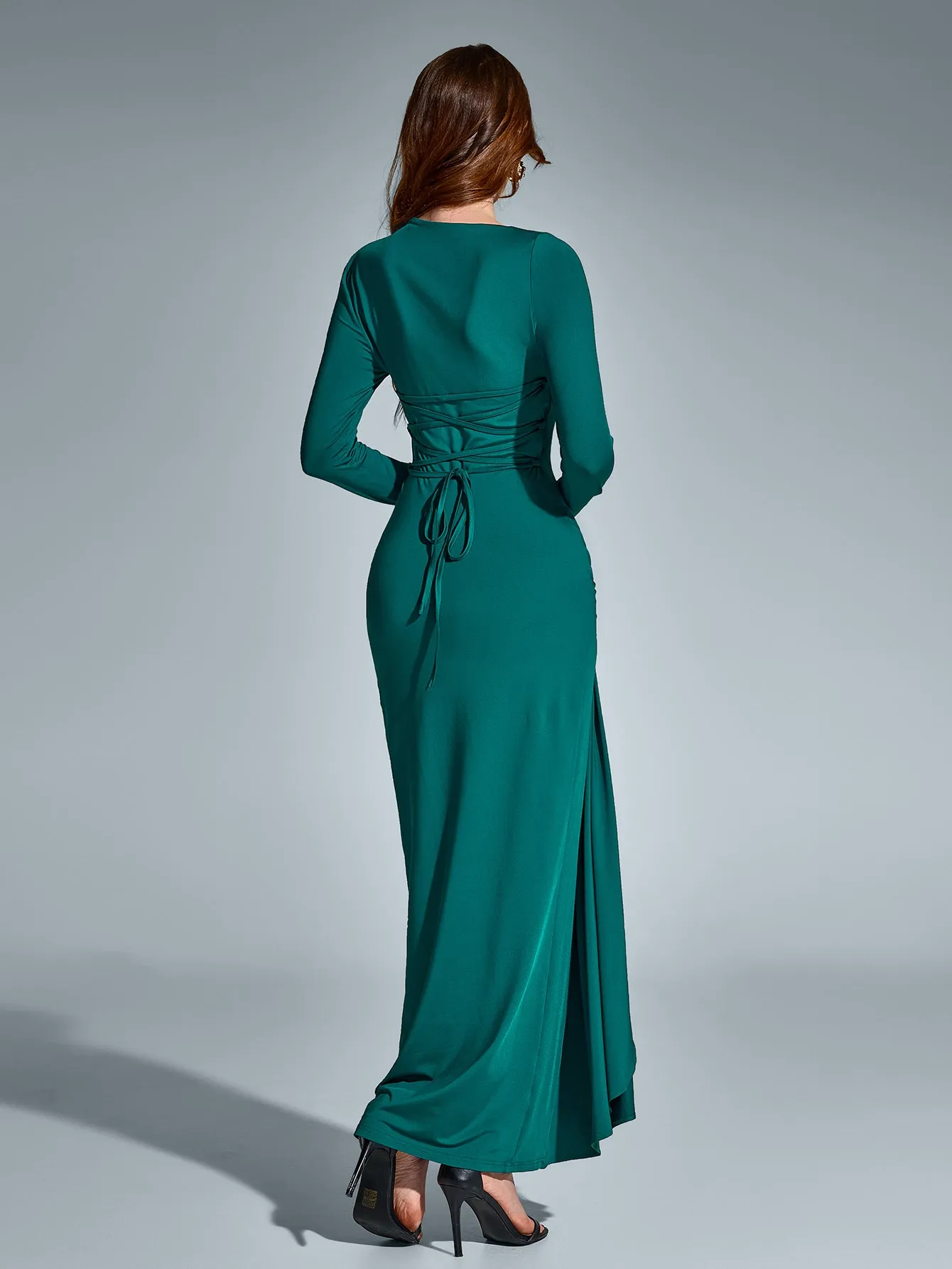 Crisscross Tie Back Ruched Split Thigh Dress sold by Parthea Fashion product image thumbnail 2