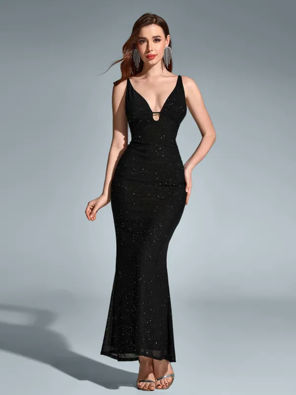 Deep V-Neck Backless Mermaid Mesh Sequin Dress sold by Parthea Fashion