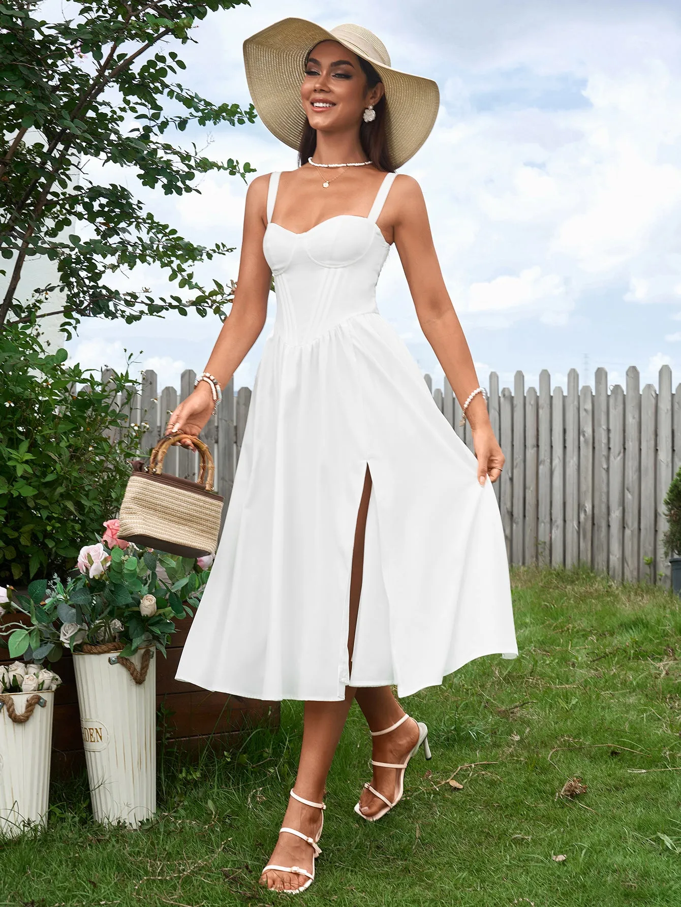 Crisscross Tie Back Ruched Corset Split Dress sold by Parthea Fashion product image thumbnail 4