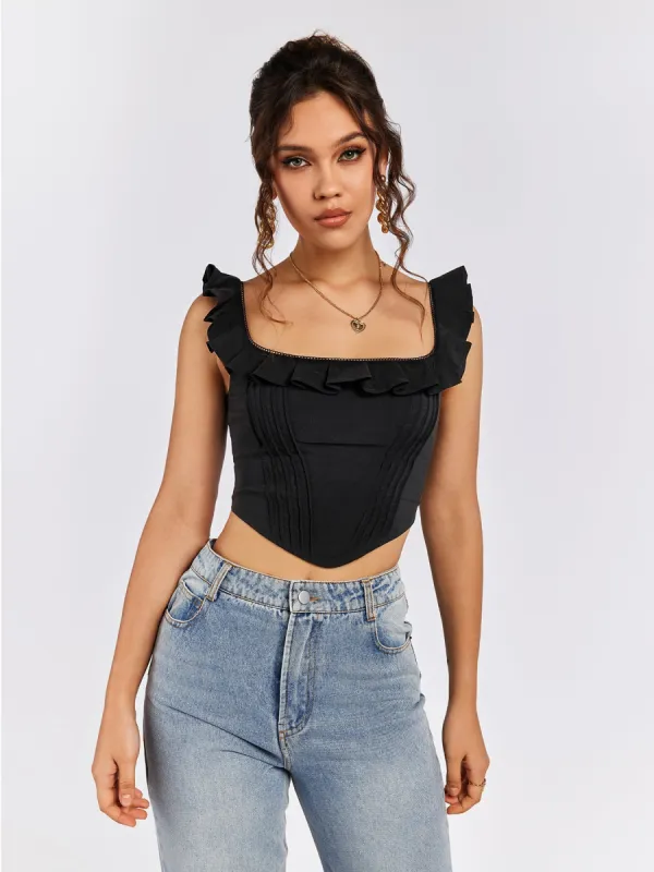 Square Neck Ruffles Asymmetrical Hem Tank Top sold by Parthea Fashion