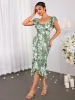 Lace Collar Floral Print Asymmetrical Hem Dress sold by Parthea Fashion