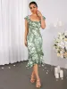 Lace Collar Floral Print Asymmetrical Hem Dress sold by Parthea Fashion