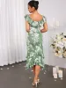 Lace Collar Floral Print Asymmetrical Hem Dress sold by Parthea Fashion