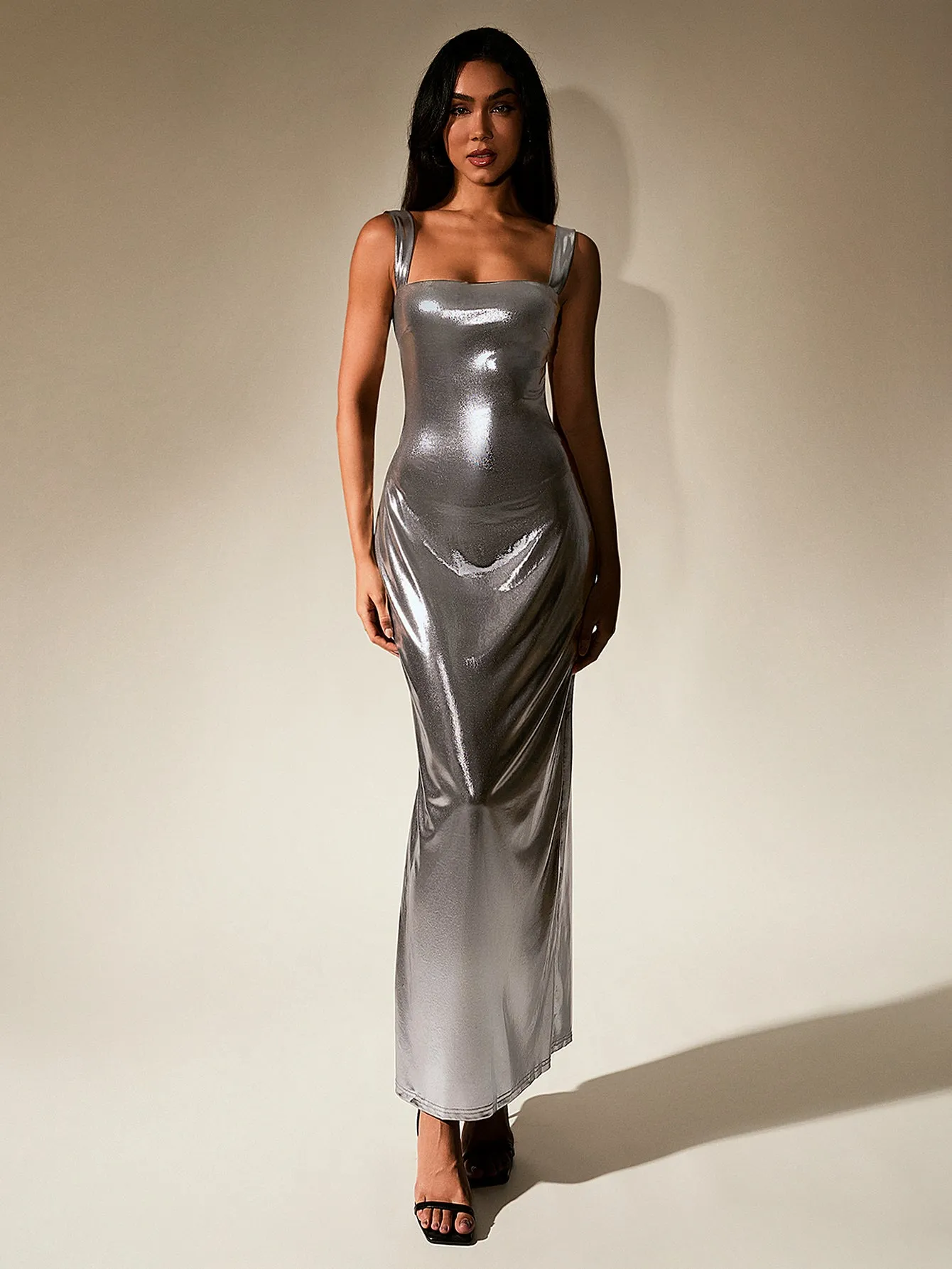 Cut Out Misty Gold Metallic Bodycon Maxi Dress sold by Parthea Fashion