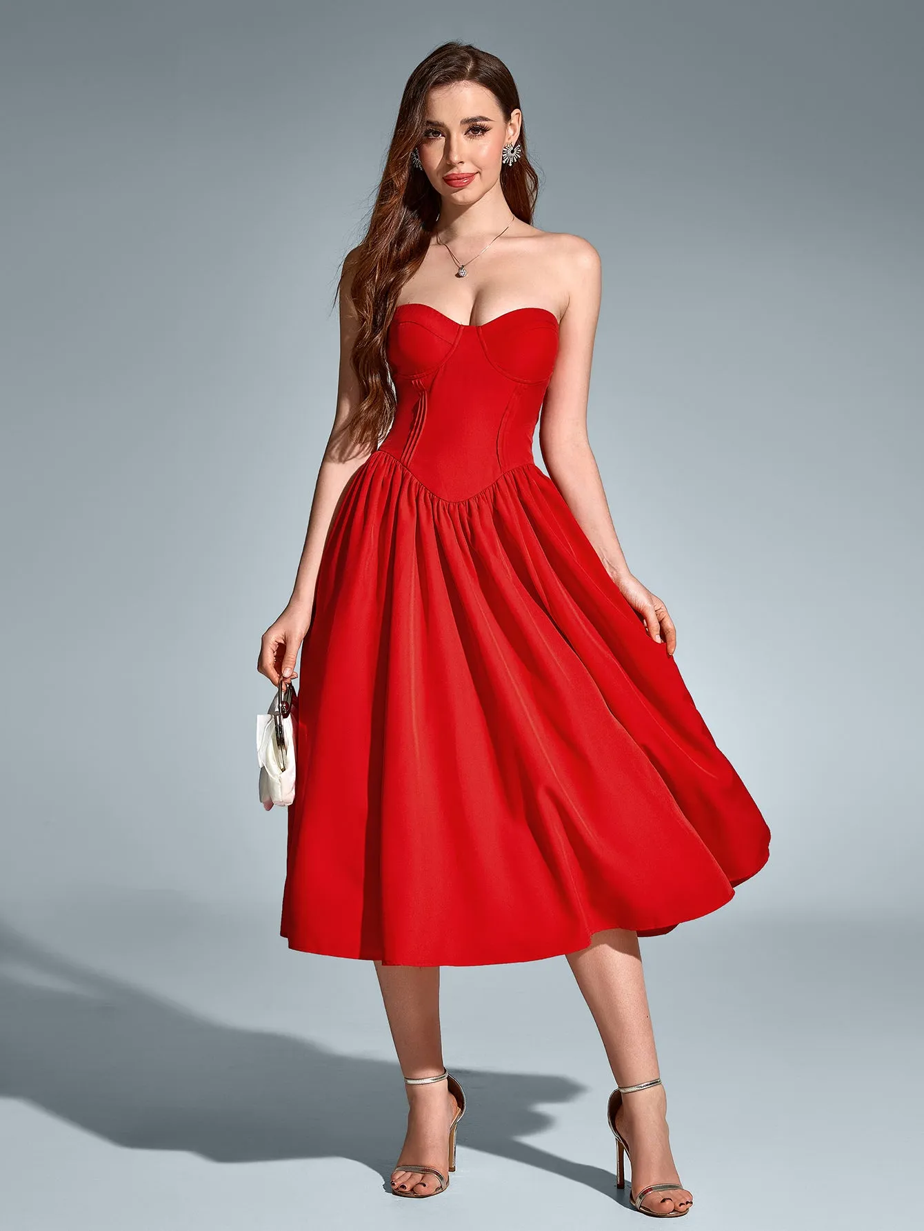Pleat Corset Flared Hem Midi Dress sold by Parthea Fashion product image thumbnail 5