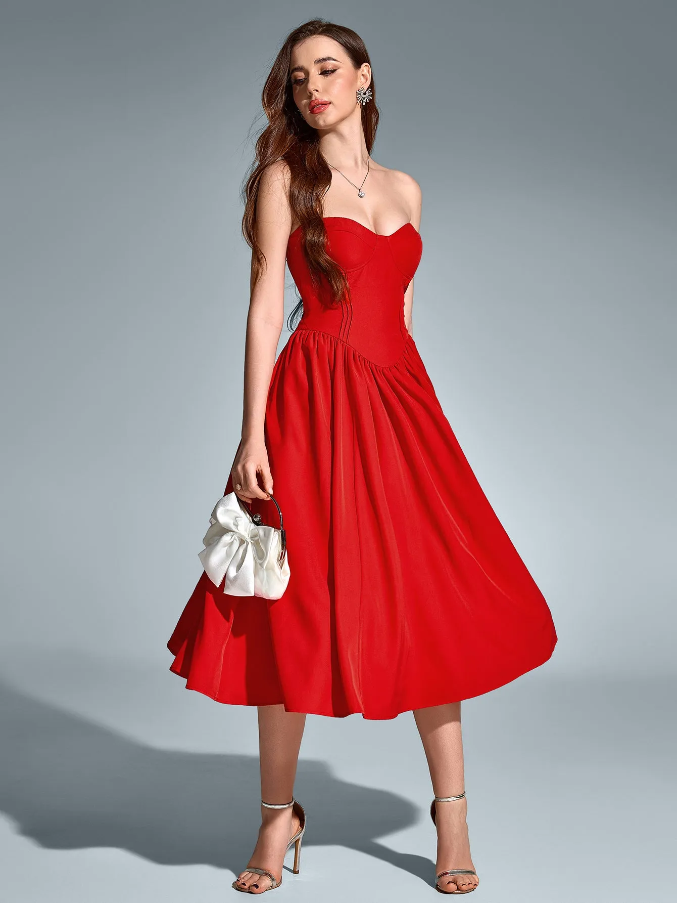 Pleat Corset Flared Hem Midi Dress sold by Parthea Fashion product image thumbnail 3