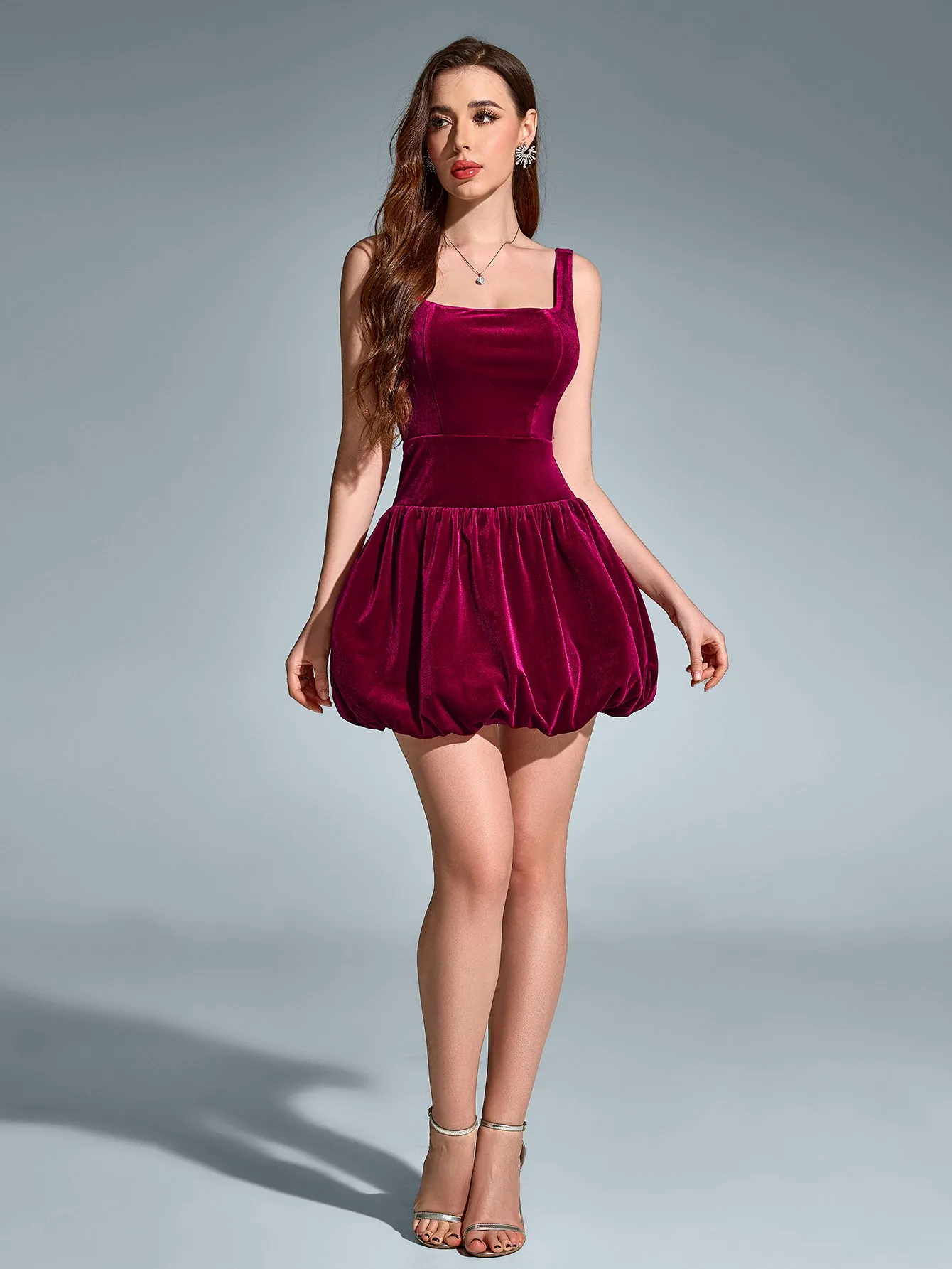 Square Neck Backless Velvet Pleated Hem Dress sold by Parthea Fashion product image thumbnail 5