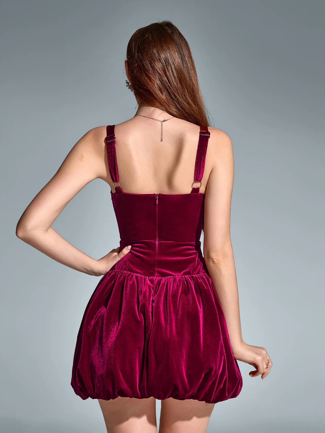Square Neck Backless Velvet Pleated Hem Dress sold by Parthea Fashion product image thumbnail 2