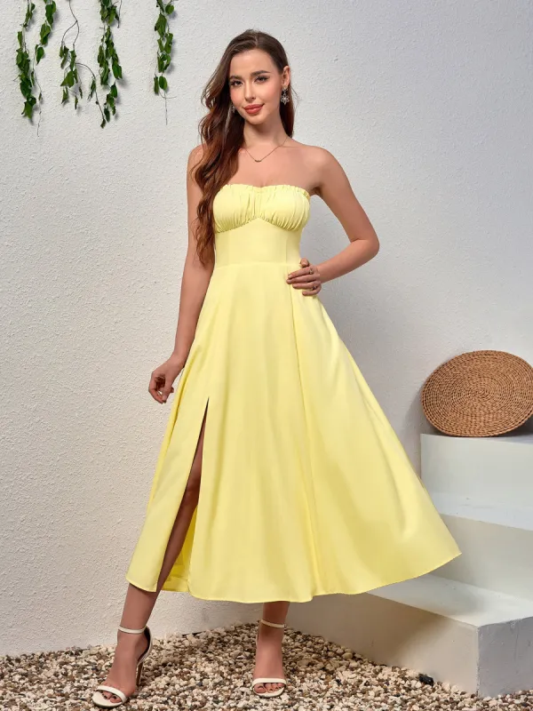 Ruched Bust Split Thigh Maxi Tube Dress sold by Parthea Fashion