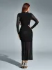 Round Neck Ruched Mesh Bodycon Dress sold by Parthea Fashion