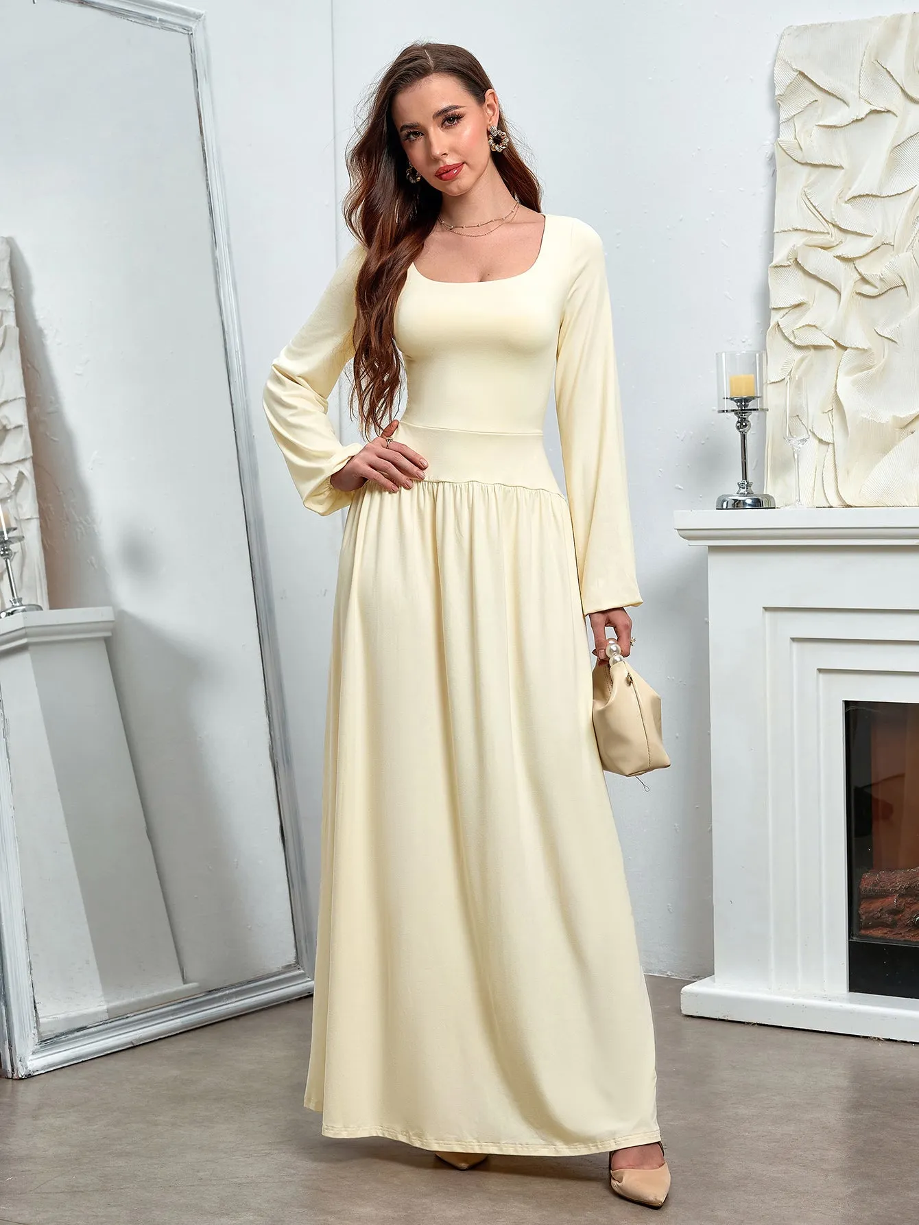 Puff Sleeve Square Neck Flared Bodycon Long Dress sold by Parthea Fashion product image thumbnail 3