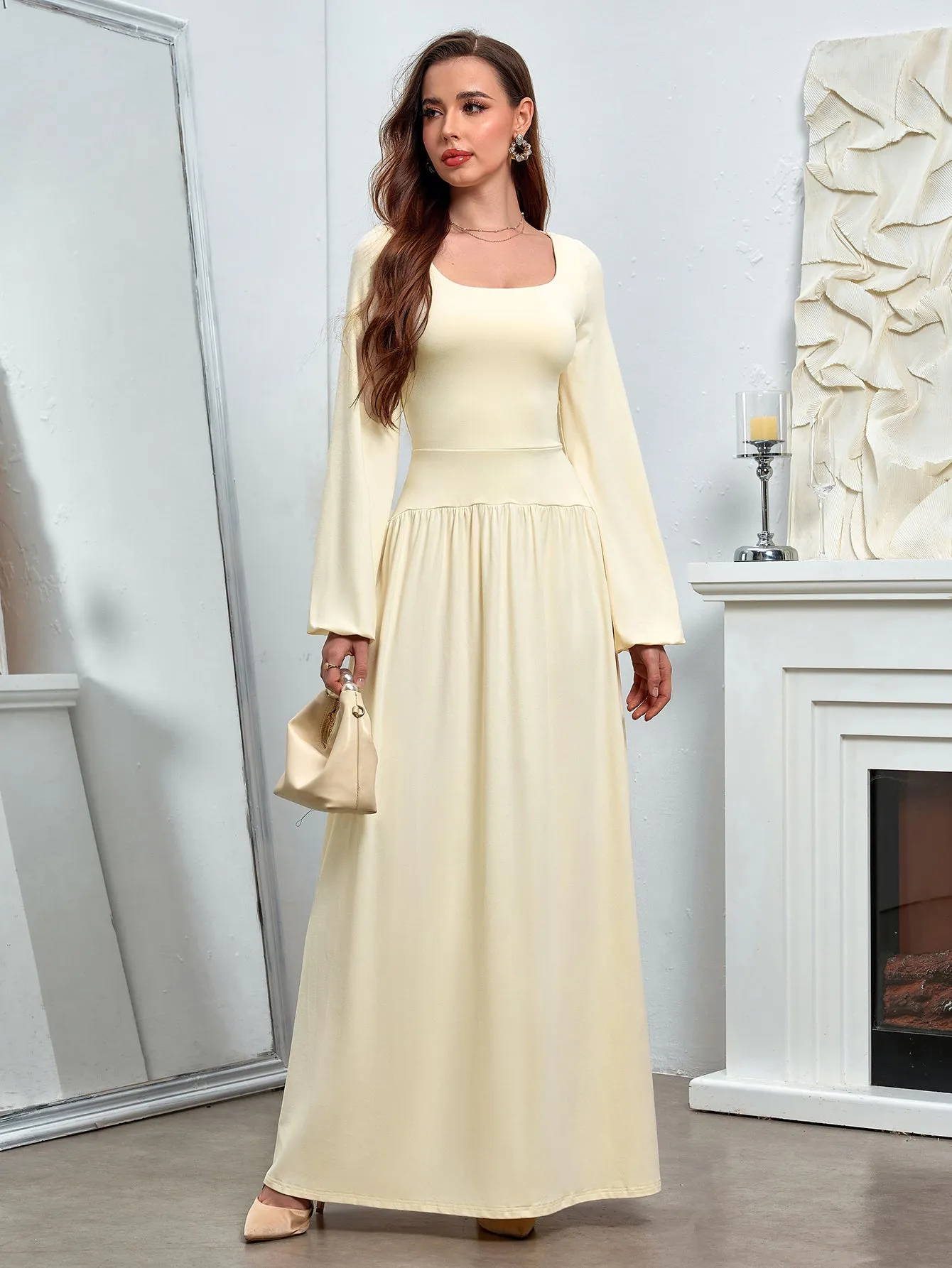 Puff Sleeve Square Neck Flared Bodycon Long Dress sold by Parthea Fashion product image thumbnail 4