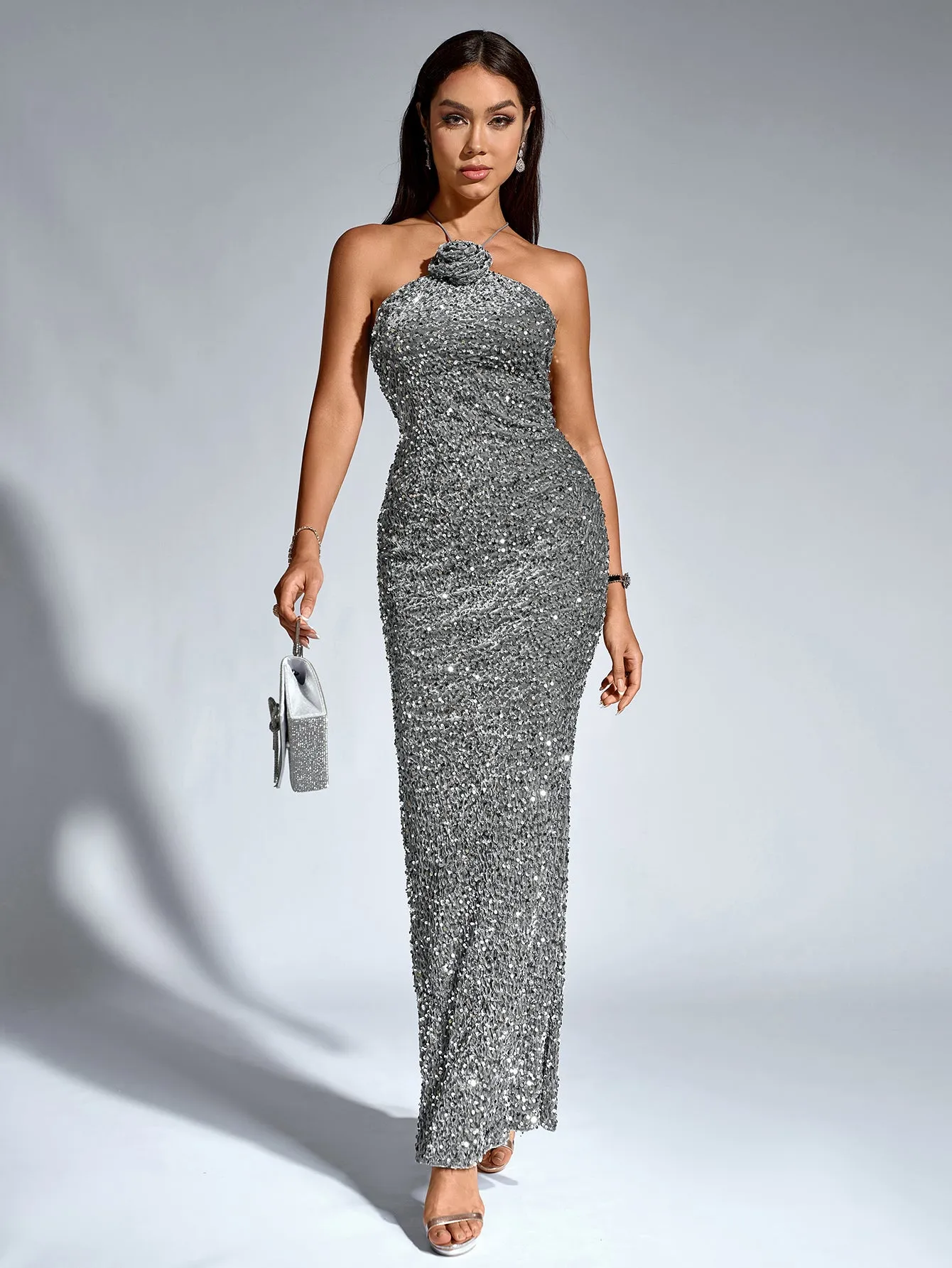 Halter Stereo Flower Sequin Mermaid Dress sold by Parthea Fashion product image thumbnail 5