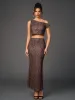 One Shoulder Draped Tie Backless Top&Mesh Print Bodycon Skirt sold by Parthea Fashion