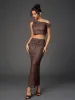 One Shoulder Draped Tie Backless Top&Mesh Print Bodycon Skirt sold by Parthea Fashion