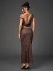 One Shoulder Draped Tie Backless Top&Mesh Print Bodycon Skirt sold by Parthea Fashion