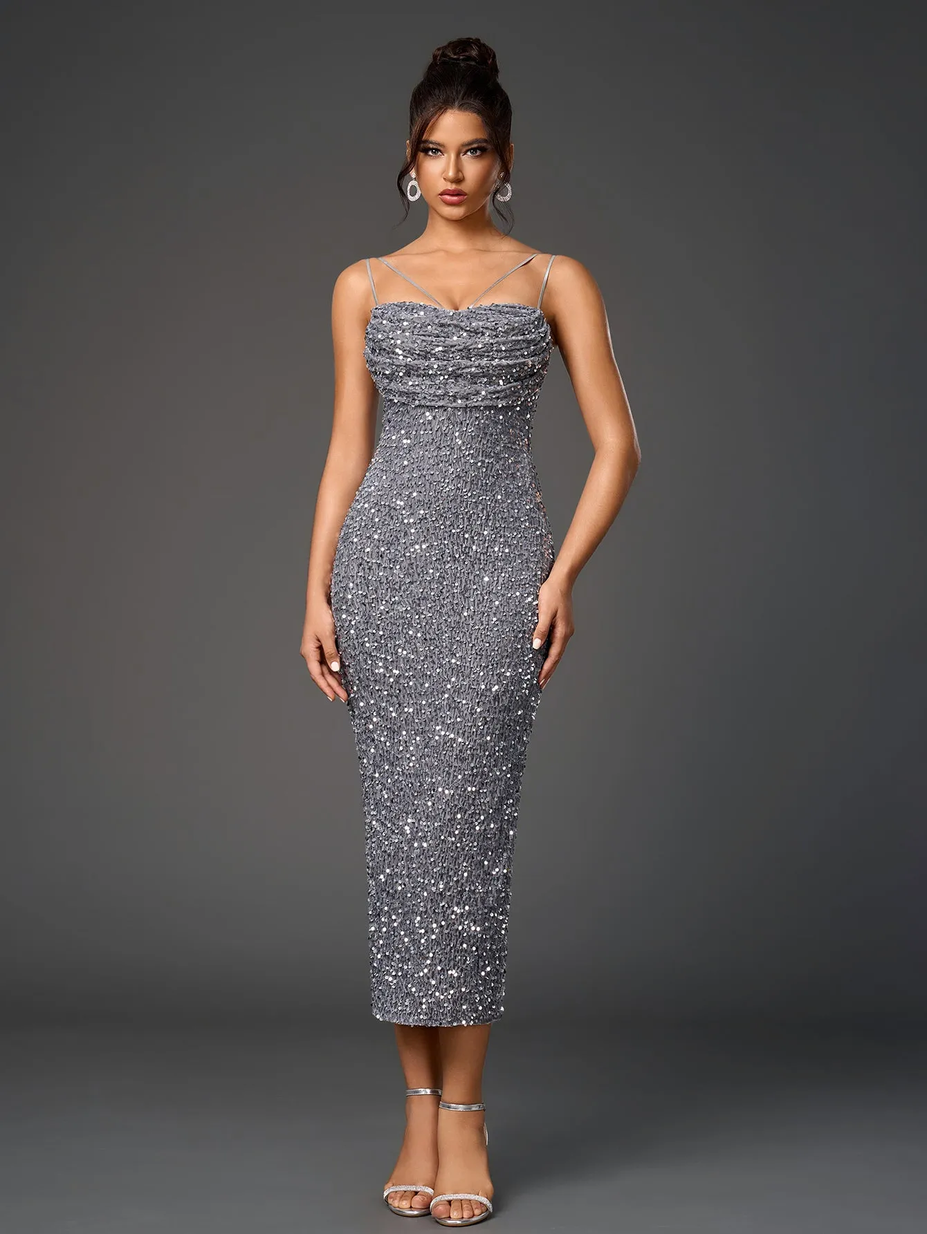 Ruched Bust Glitter Sequin Bodycon Dress sold by Parthea Fashion product image thumbnail 4