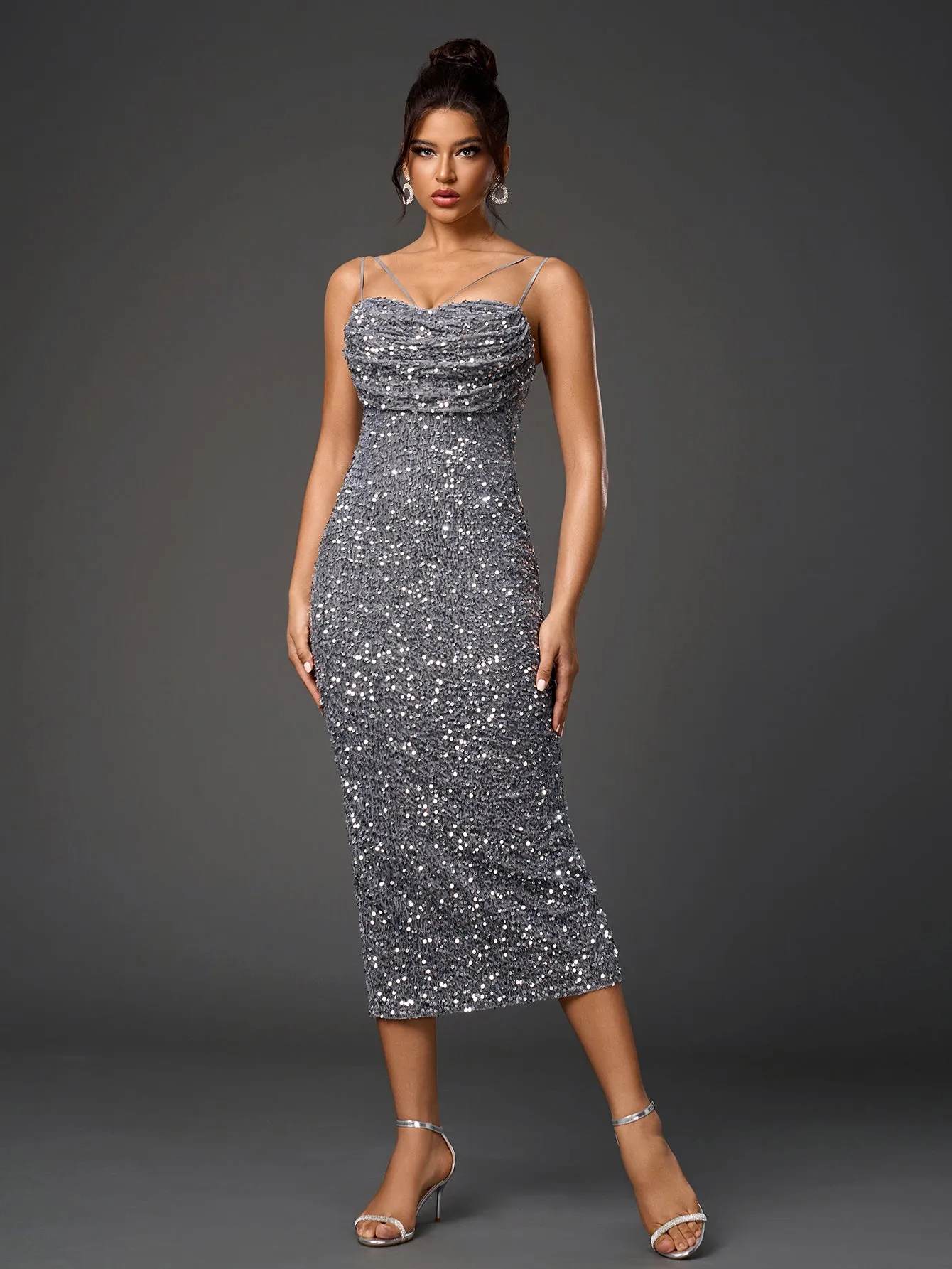 Ruched Bust Glitter Sequin Bodycon Dress sold by Parthea Fashion product image thumbnail 5