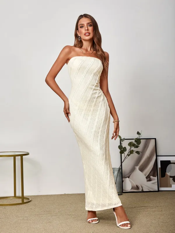 Embroidery Lace Bodycon Tube Long Dress sold by Parthea Fashion