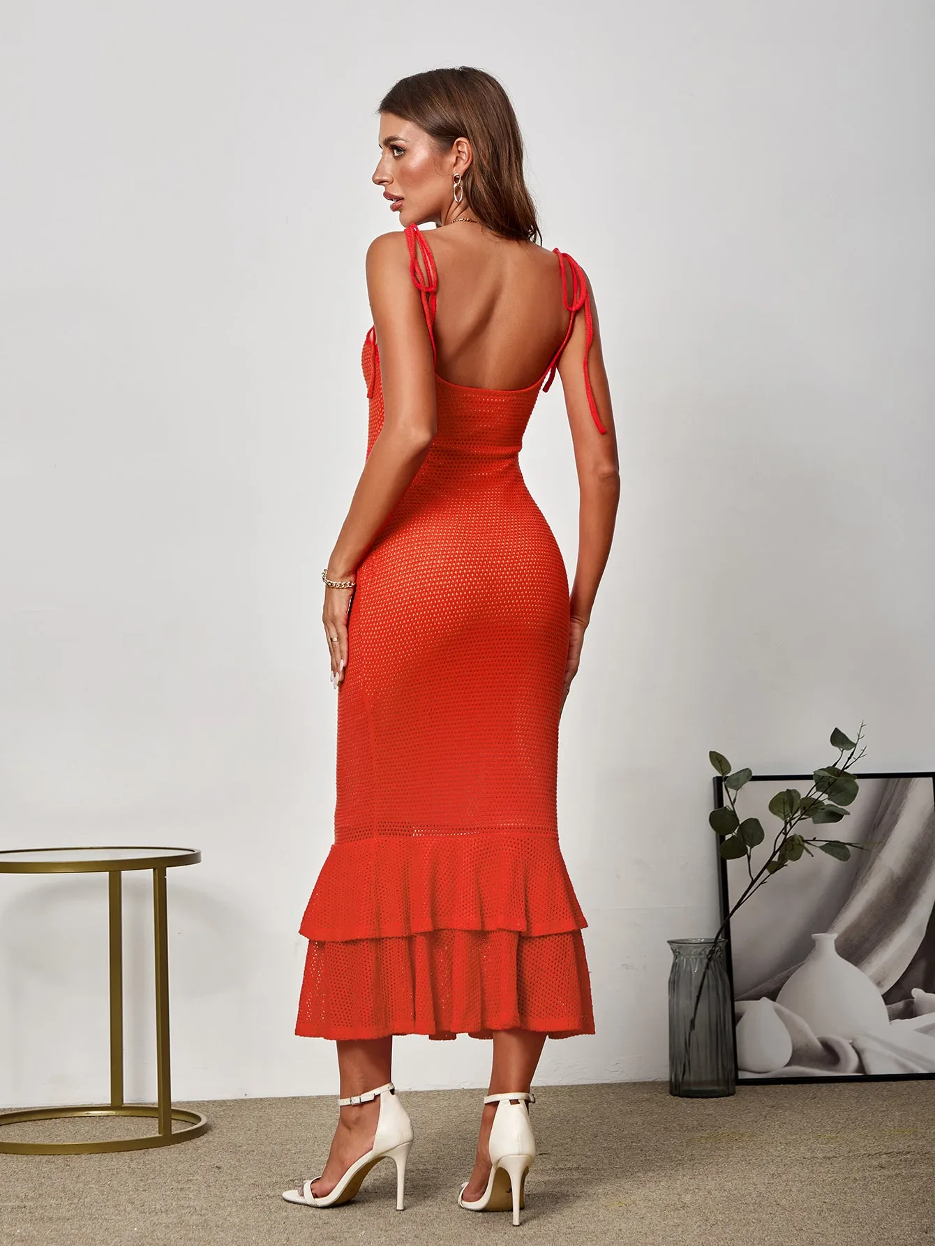 Tie Shoulder Ruffle Trim Mermaid Cami Dress sold by Parthea Fashion product image thumbnail 2