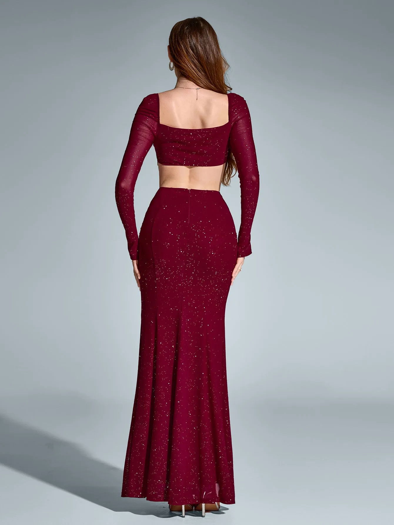 Cut Out Backless Split Thigh Mermaid Hem Glitter Dress sold by Parthea Fashion product image thumbnail 2