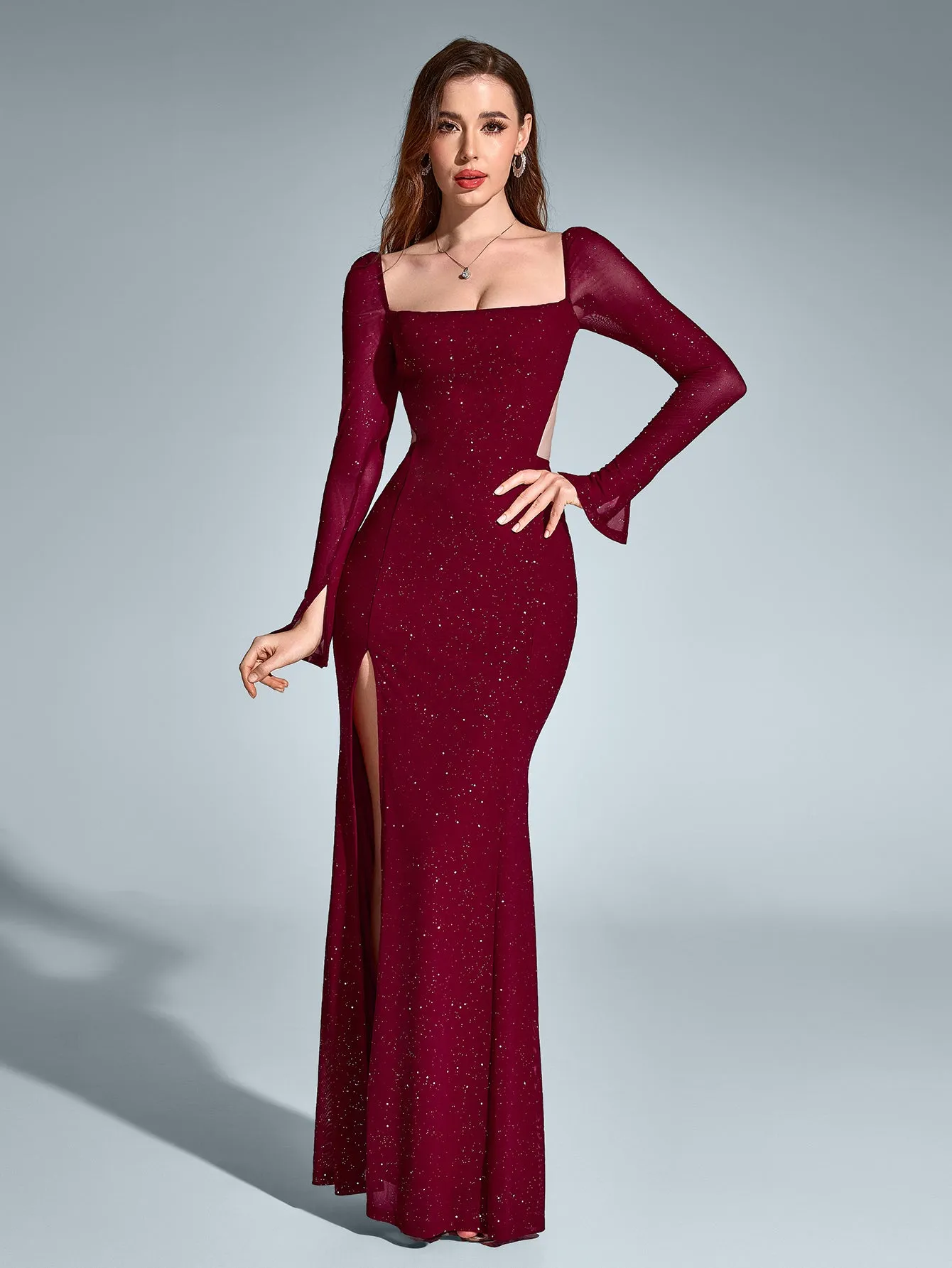 Cut Out Backless Split Thigh Mermaid Hem Glitter Dress sold by Parthea Fashion product image thumbnail 4