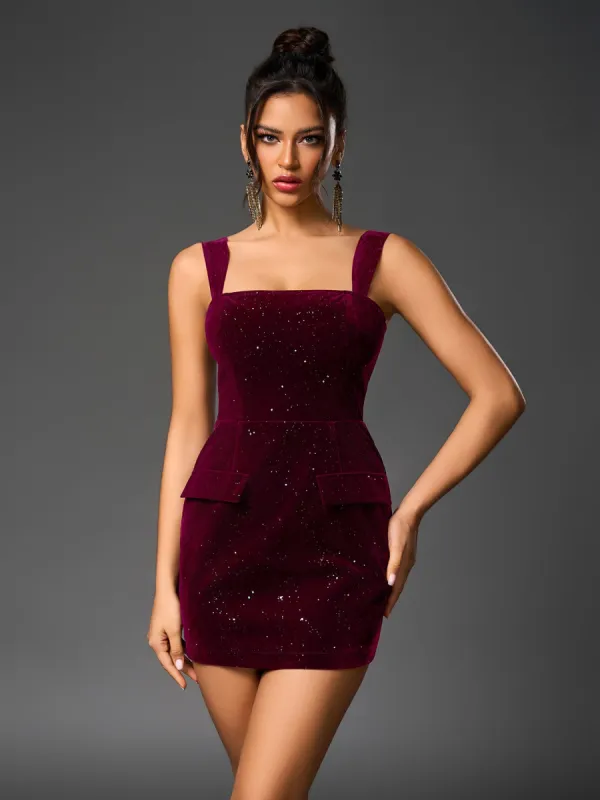 Backless Crisscross Tie Pocket Decoration Sequin Velvet Dress sold by Parthea Fashion