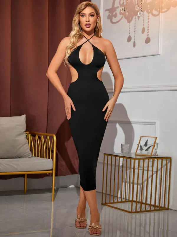 Cut Out Tie Backless Halter Bodycon Dress sold by Parthea Fashion
