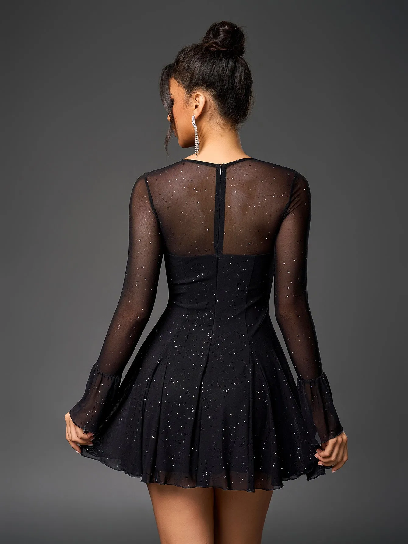 Flounce Sleeve Tie Front Glitter Mesh Flared Dress sold by Parthea Fashion product image thumbnail 2