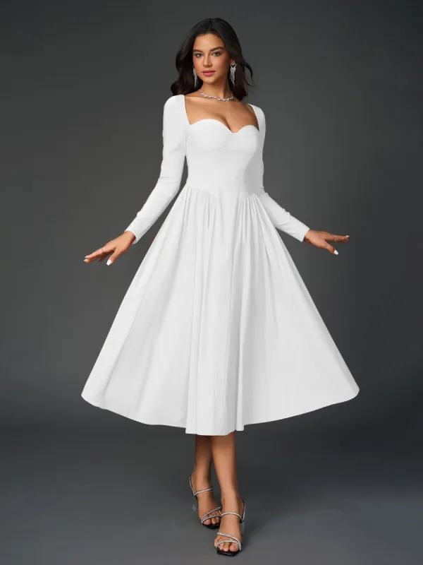 Long Sleeve Tie Back A-Line Dress sold by Parthea Fashion