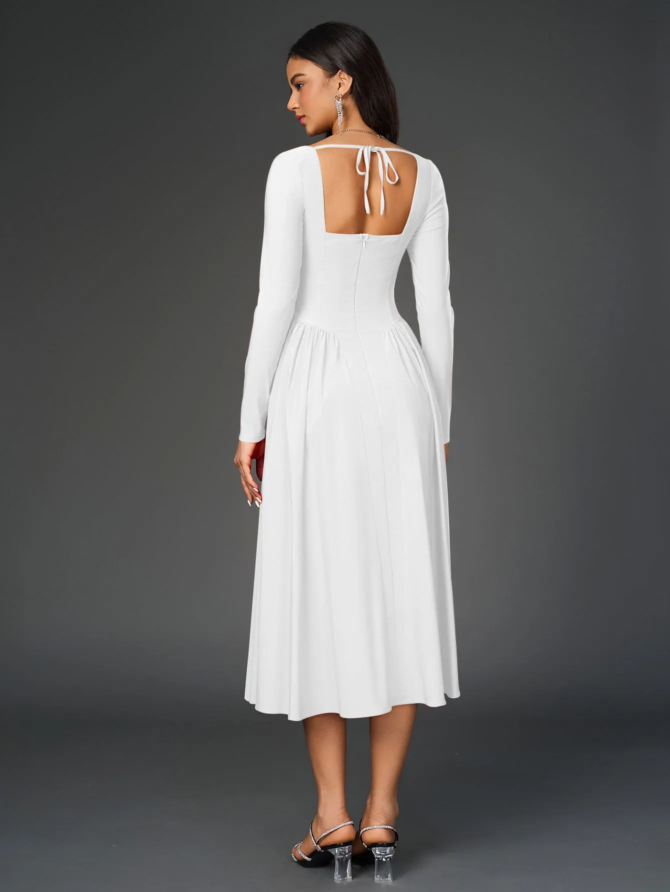 Long Sleeve Tie Back A-Line Dress sold by Parthea Fashion product image thumbnail 2