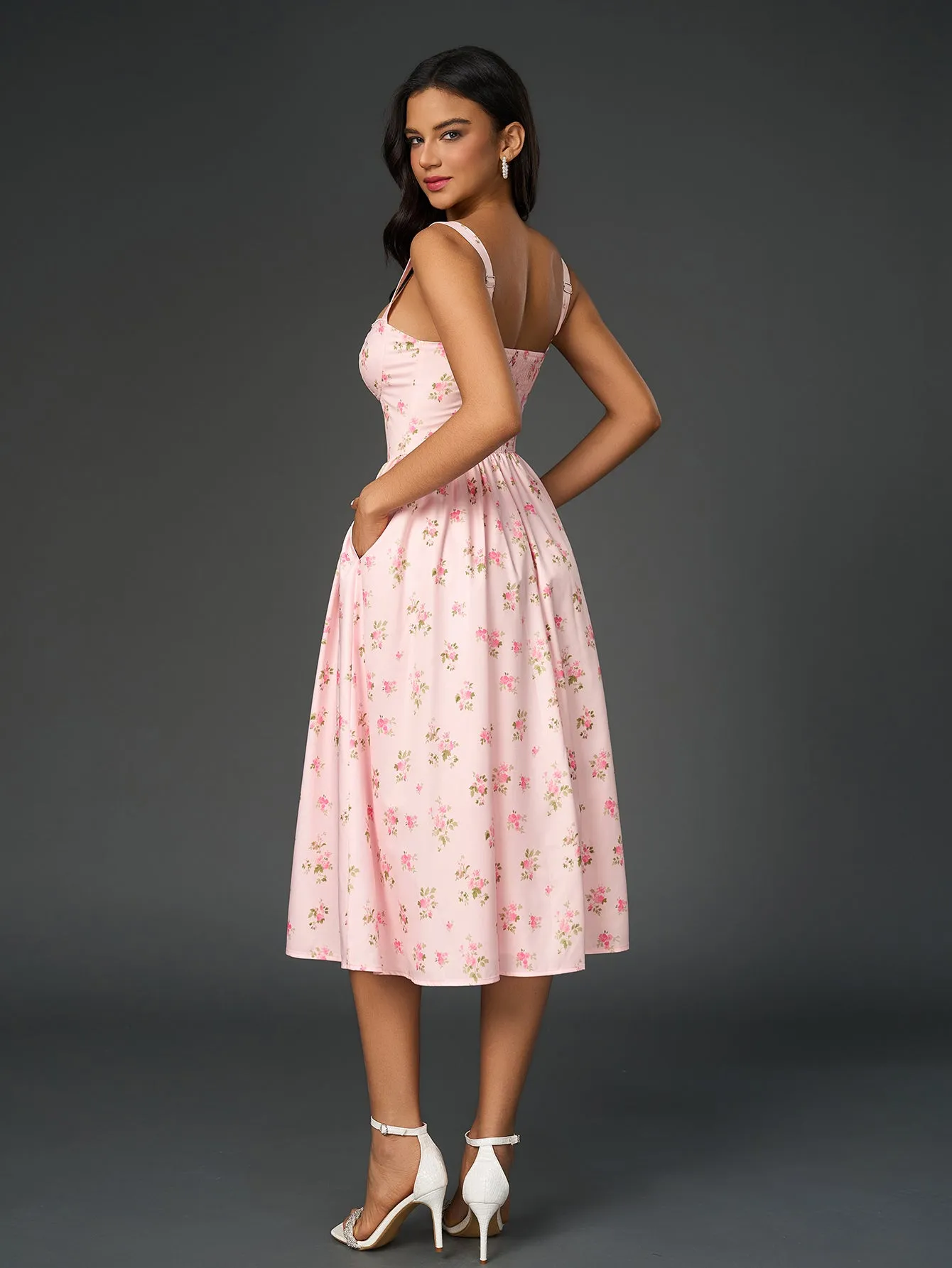 Openwork Split Thigh Pocket Floral Print Dress sold by Parthea Fashion product image thumbnail 2