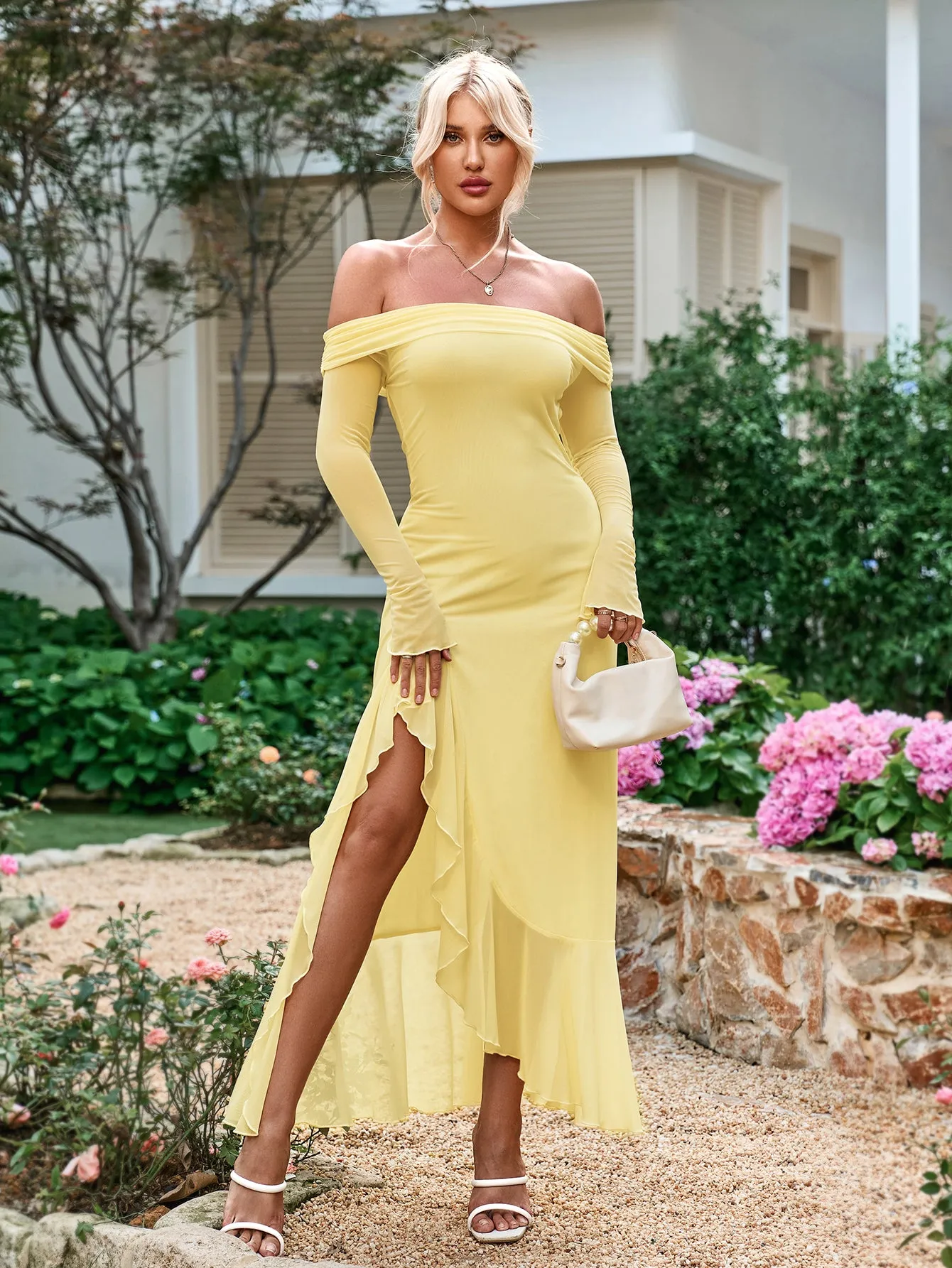 Off Shoulder Cut Out Asymmetrical Ruffle Hem Dress sold by Parthea Fashion product image thumbnail 5