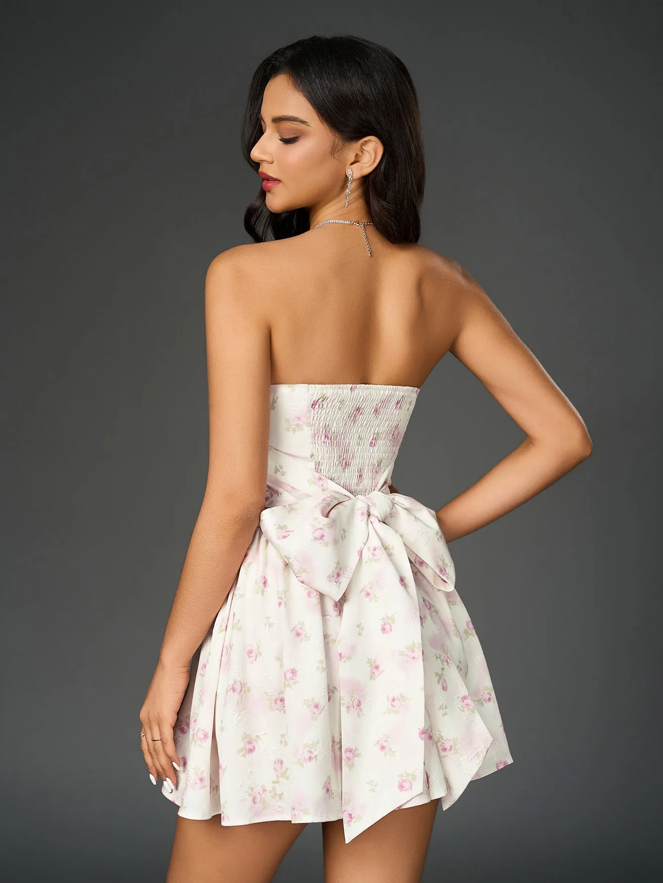 Ruched Bow Tie Back Floral Print Tube Dress sold by Parthea Fashion product image thumbnail 2