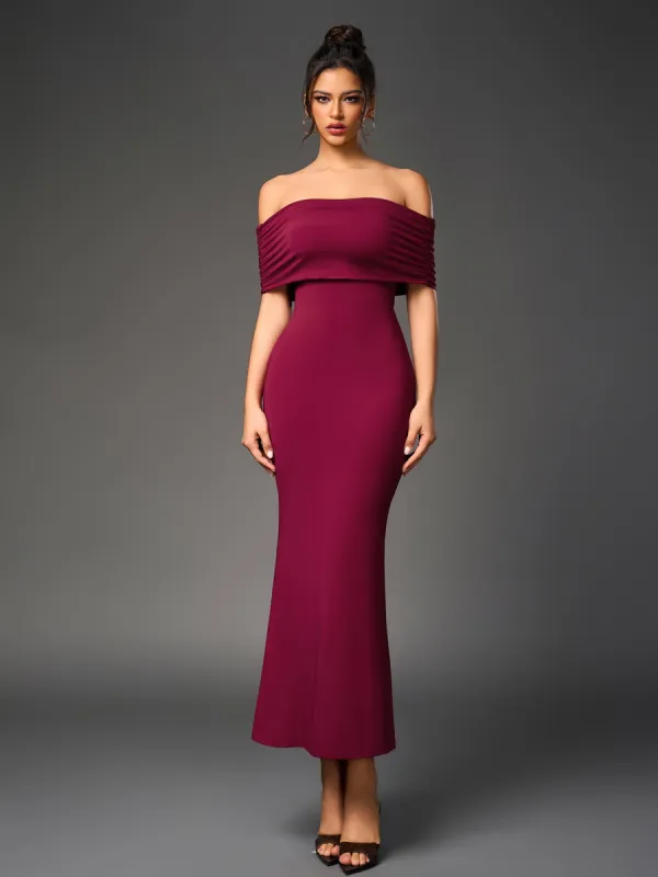 Off Shoulder Cut Out Back Ruched Bodycon Dress sold by Parthea Fashion
