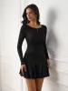 Long Sleeve Ruched Pleated Hem Mini Dress sold by Parthea Fashion